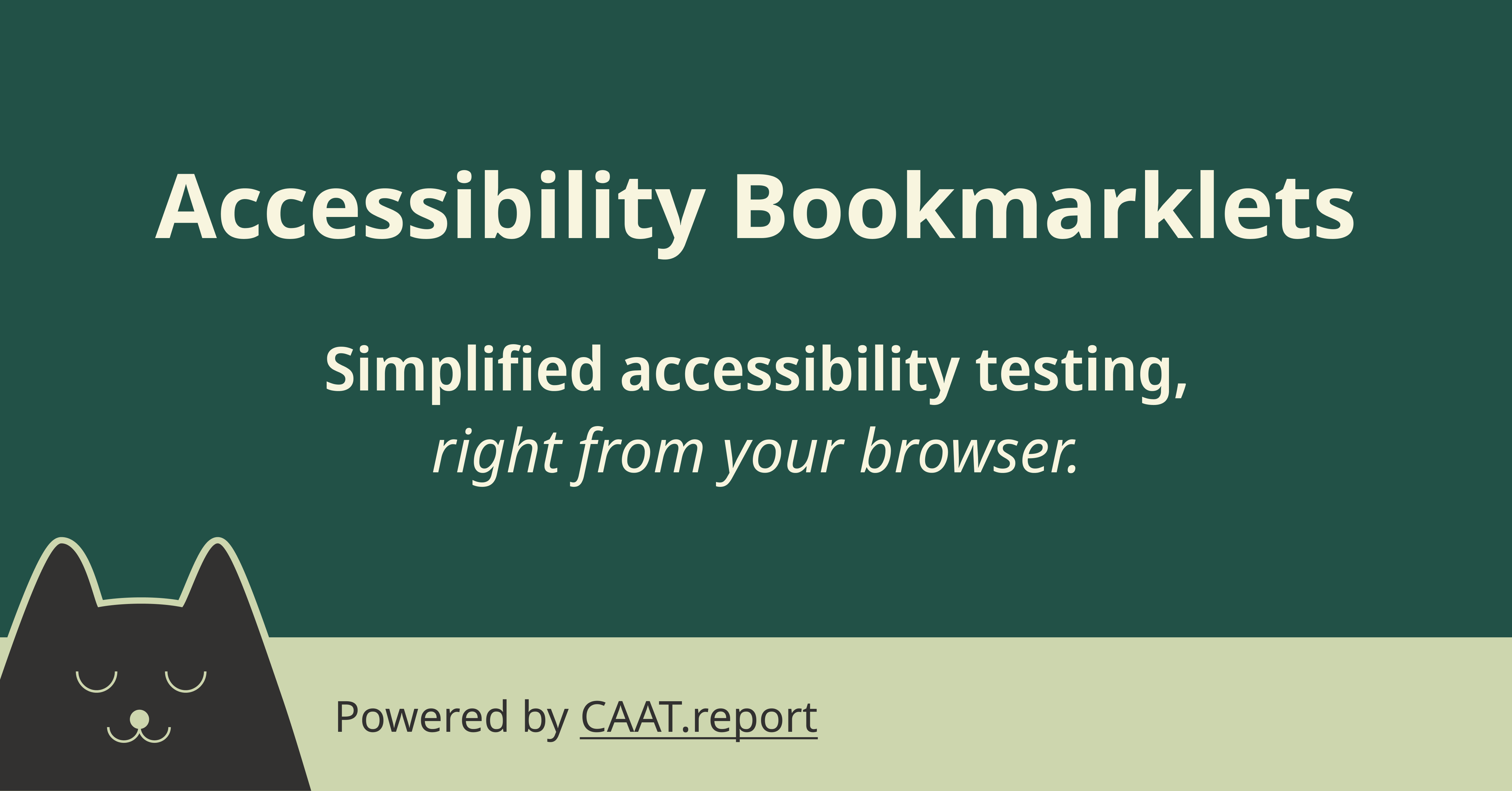 A stylized icon of a cat below the text: Simplified accessibility testing, right from the browser. Powered by caat.report.