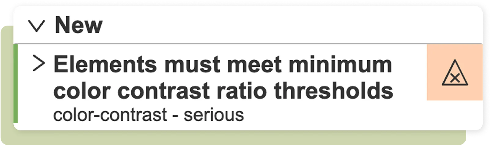 Screenshot: One error as an example: Elements must meet minimum color contrast ratio thresholds