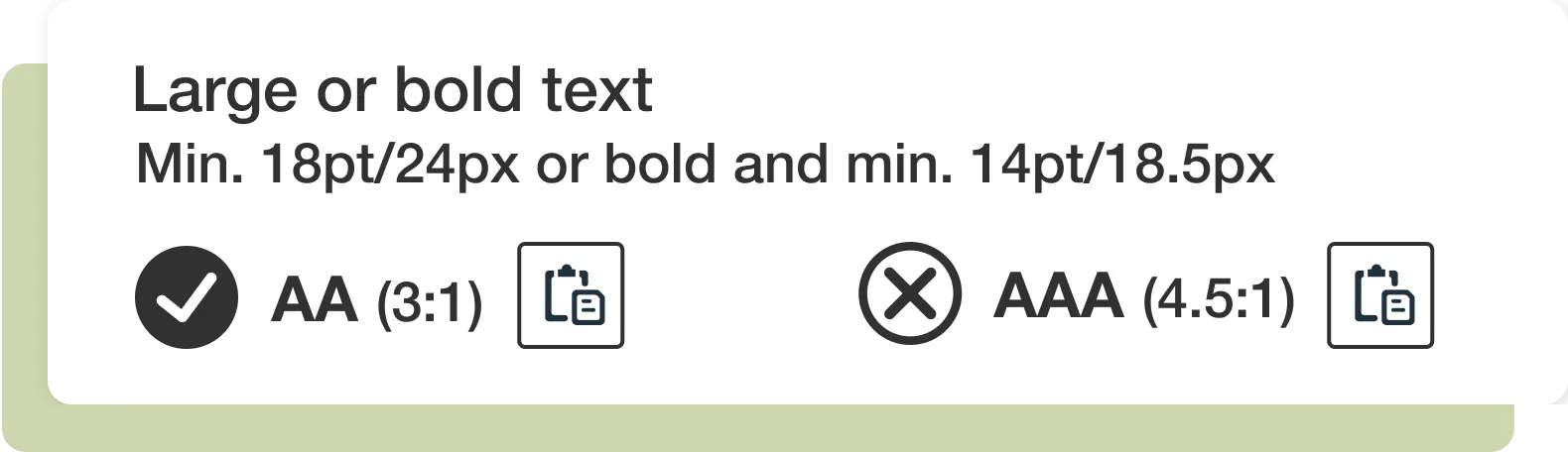 Screenshot: The result section for large text showing the contrast ratios that pass or fail.